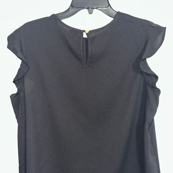 Anne Klein L Black Pleated Front Round Neck Back Button Ruffle Sleeve Top - Picture 4 of 9